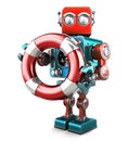Robot with lifebuoy. Technology concept. . Contains clipping path Royalty Free Stock Photo