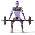 Robot lifting a barbell, 3D illustration