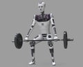 Robot lifting a barbell, 3D illustration