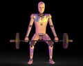 Robot lifting a barbell, 3D illustration