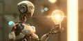 Robot, light bulb, Unreal Engine style, glimmers. Royalty Free Stock Photo