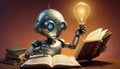 Robot with Lightbulb Reading in Twilight Royalty Free Stock Photo