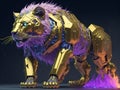 Robot lion made of gold and diamonds.