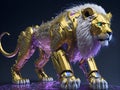 Robot lion made of gold and diamonds.