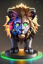 The Robot Lion neon cyberpunk style design features a fusion of futuristic aesthetics and the majestic presence of a lion.