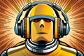 Robot listening to music with big headphones Royalty Free Stock Photo