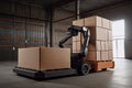 robot, loading heavy boxes into shipping container, using built-in forklift