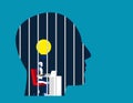Robot is locked in the head. Concept business vector illustration, Prison, No Freedom
