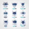 Robot logo. Androids chatbot future electronic smart faces cyborg symbols for messengers recent vector stylized