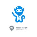 Robot logo, Astronaut-robot waving his hand. Computer technologies, robotics logotype, Modern chat app icon. Vector