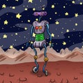 Robot looking space alien illustration.