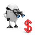 Robot looks in binocular on dollar Royalty Free Stock Photo