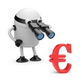 Robot looks in binocular on dollar Royalty Free Stock Photo