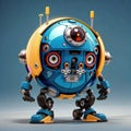 3d of robot with blue and yellow face and blue eyes Royalty Free Stock Photo