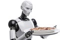 Robot making pizza on white background. Work automation concept. Generative AI