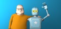 Robot and man friend, artificial intelligence training,3d render Royalty Free Stock Photo