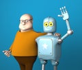 Robot and man friend, artificial intelligence training,3d render Royalty Free Stock Photo