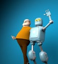 Robot and man friend, artificial intelligence training,3d render Royalty Free Stock Photo