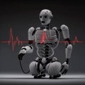 Robot man or very detailed futuristic android isolated on black background, pulse, robot heartbeat. Generative AI .