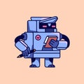 Robot manager take notes, writing ideas, tasks list. AI makes time management strategy, planning. Computer work with
