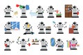 Robot Managing Household and Performing Domestic Chores Vector Illustration Set