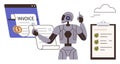 Robot automating invoicing process with digital documents and checklist in cloud-based workflow Royalty Free Stock Photo