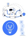 Robot managing tasks, analyzing solutions, and balancing risk innovation with creative problem-solving Royalty Free Stock Photo