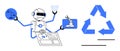 Robot managing tasks with recycling, technology, and ethical balance for sustainable solutions Royalty Free Stock Photo