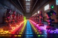 robot manufacturing line with colorful led lights