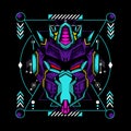 Robot mask with sacred geometry pattern on black background