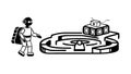 Robot Maze Navigation Vector, AI Problem-Solving and Machine Learning Icon, vector design Generative AI Royalty Free Stock Photo