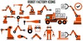 ROBOT MECHANIC FACTORY INDUSTRY MANUFACTURE VECTOR ICONS MONO SYMBOL