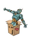 robot mechanical toy box valentine surprise greeting, love romance isolate on a white background