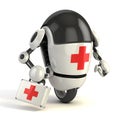 Robot medic - 3d rendering of the funny cartoon like robot with the first aid sing on it holding the medical first aid kit