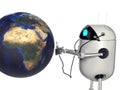 Robot medik listening to the earth,3d render Royalty Free Stock Photo