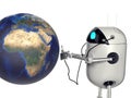 Robot medik listening to the earth,3d render Royalty Free Stock Photo