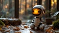 Robot meditating autumn forest window Royalty Free Stock Photo