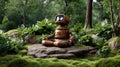 Robot meditating in forest Royalty Free Stock Photo