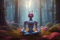 Robot meditating yoga. Generate Ai