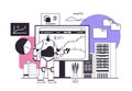 robot monitoring financial statistics data monitor robotic character analyzing graphs and charts artificial intelligence