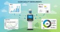 Robot monitors air quality, displaying PM2.5, ozone, and pollutant data on a futuristic screen Royalty Free Stock Photo