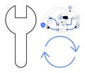 AI Robot Managing Tools and Automation Processes with Wrench and Reload Arrow Concept Royalty Free Stock Photo