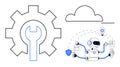 Robot Performing Tasks with Tools, Cloud Icon, and Gear Representing Automation and Innovation Royalty Free Stock Photo