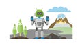 Robot in Natural Landscape, AI Outdoors, Future Technology, vector design Generative AI Royalty Free Stock Photo