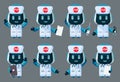 Robot nurse characters vector set. Robotic medical characters in friendly faces and uniform isolated.