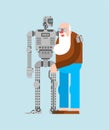 Robot nurse and grandfather. Cyborg Home attendants and pensioner. Robotic invalid tender