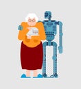 Robot nurse and grandmother. Cyborg Home attendants and a pensioner. Robotic invalid tender.robot assistant