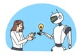 Robot offer lightbulb to female employee