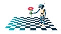 Robot Offering Flower on Chessboard, AI & Humanity Interaction, vector design Generative AI Royalty Free Stock Photo