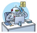 Robot Office Worker On Computer and Answering Cell Phone